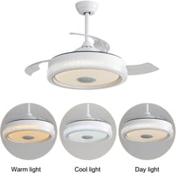 Plafondventilator - Ventilator Voor Woonkamer - Verstelbare 42 Inch Ventilator Met LED - Plafondlampventilator - DC Ventilator - Afstandsbedieningsventilator - Onzichtbare ABS Bladen Ventilator Met 32W Lamp — thumbnail 5