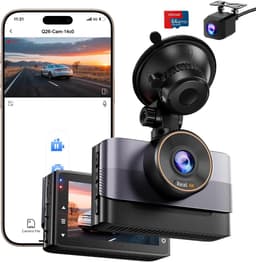SnelShoppen - 4K Dashcam Voor en Achter met WiFi, 64GB SD-Kaart, Dual Auto Camera, 24U Parkeren Bewaking, 170° + 140° Groothoek, Super Nachtzicht, G-S — thumbnail 1