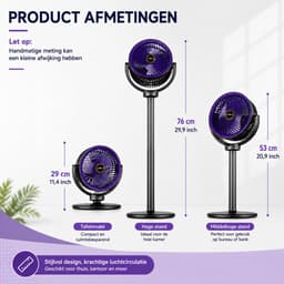 Staande Circulatieventilator met Afstandsbediening en Luchtbevochtiger - 4 Windsnelheden - Oscillatie 90°/120°/150° - Timer 3/6/9 uur - Verstelbare Hoogte - Zwart — thumbnail 4