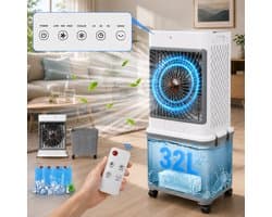MUPOO Aircooler 32L Mobiel - Luchtkoeler / Airco zonder Afvoerslang - 4-in-1 Ventileren met 120° Oscillatie & Afstandsbediening-Airconditioning-Stil (50dB)-voor Woonkamer, Slaapkamer, Kantoor en Garage