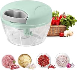 Uienhakker, groentehakker, keukenmachine, groentehakker met deksel (500 ml), BPA-vrij, gemakkelijk schoon te maken, inclusief 3 roestvrijstalen messen. — thumbnail 1