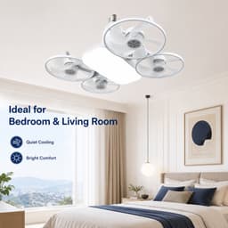 Plafondventilator met Lamp en Afstandsbediening - Fitting Ventilatorlamp met 4 Koppen - Dimbare LED Socket Fan Light met 3 Snelheden - Stille Plafondventilator voor Slaapkamer en Woonkamer - Wit — thumbnail 2