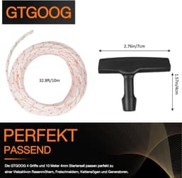 SnelShoppen - Starterkabel Grasmaaier 10 m - 4 mm Dikte - Recoil Starter Rope met 4 Stuks Handgrepen - Geschikt voor Grasmaaiers, Kettingzagen, Trimme — thumbnail 5