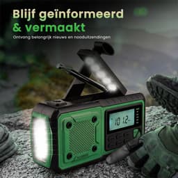 NovaWare® Noodradio Solar Opwindbaar 4400mAh Powerbank – Draagbare Radio FM/AM – Zonne-energie & Handslinger – Zaklamp SOS Alarm – Noodpakket Radio op Batterijen – Outdoor Survival Camping Emergency Radio – Groen — thumbnail 2