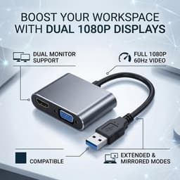 USB naar Dual HD VGA Adapter - Externe Beeldscherm Adapter - Werk Efficiëntie Vergroten - Ondersteunt 2 Beeldschermen — thumbnail 2