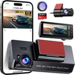 Dashcam voor auto - Zwart - 3,69 inch IPS-scherm - 4K Dual Camera met CPL-filter en 64 GB SD-kaart - Voor veilig rijden en parkeren — thumbnail 1