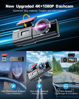 Dashcam voor auto - Zwart - Voor en Achter - 4K + 1080P Wifi Dashboardcamera met Nachtzicht en 64GB SD-kaart - Universeel — thumbnail 3