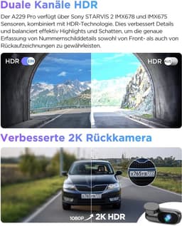 Dashcam voor auto - Zwart - 4K voor en 2K achter - Dual STARVIS 2 Sensoren met GPS en Spraakbesturing - Met Nachtzicht en Wi-Fi — thumbnail 4