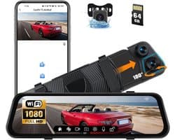 Dashcam voor auto - Zwart - 9,66 inch - IPS Touchscreen met 3 Camera's en Nachtzicht - Voor Veilig Parkeren en 24-uurs Bewaking