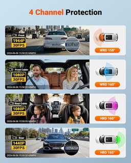 Dashcam voor auto - Zwart - 3,19 inch scherm - 4 Camera's met 2,7K HDR en Nachtzicht - Voor Binnen en Buiten gebruik — thumbnail 2