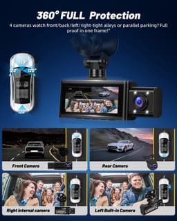 Dashcam voor auto - Zwart - 3,16 inch scherm - 2,5K Front, Binnen en Achtercamera - Met WiFi, GPS en Nachtzicht — thumbnail 2
