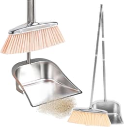 Stoffer en blik - Reinigingsset - Vloeren schoonmaken - Ergonomisch ontwerp - Lange steel - Zilver — thumbnail 1