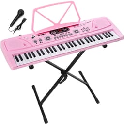 Keyboard piano kinderen - MAX KD61P - Keyboard met 61 toetsen - Keyboardstandaard en oplaadbare accu - Roze — thumbnail 1