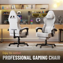 Soontrans-Wit-Gaming Stoel-met Inklapbare Voetensteun-Gamestoel Verstelbaar Rugleuning-Ergonomische Gaming Chair-als Bureaustoel-Uitgerust Met Hoofdsteun en Lendensteun-Katoen-Linnen Mix-Computerstoel Gaming-Voor Volwassenen en Jongeren — thumbnail 3