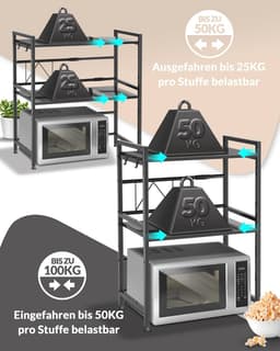 Magnetronrek Keukenrek Staand Dubbelzijdig Staal (3-laags) – Verstelbare Plank voor Voorraad en Bakken — thumbnail 2