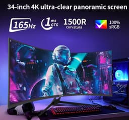 34 inch Curved Gaming Monitor – UWQHD 3440x1440 – 165Hz – 1ms – 1500R – Ultrawide Beeldscherm voor PC & Console — thumbnail 5