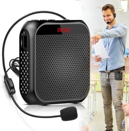 Stemversterker draadloos – oplaadbare speaker met headset microfoon, 2200mAh batterij, 20 uur gebruik, zwart — thumbnail 1