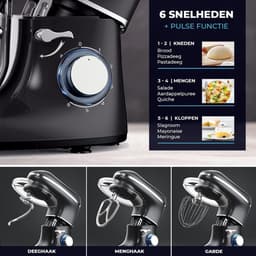 Quvo® Mixer met Mengkom - Keukenmachine - Keukenrobot - Inclusief Accessoires - Zwart - 38cm x 24cm x 32cm — thumbnail 4