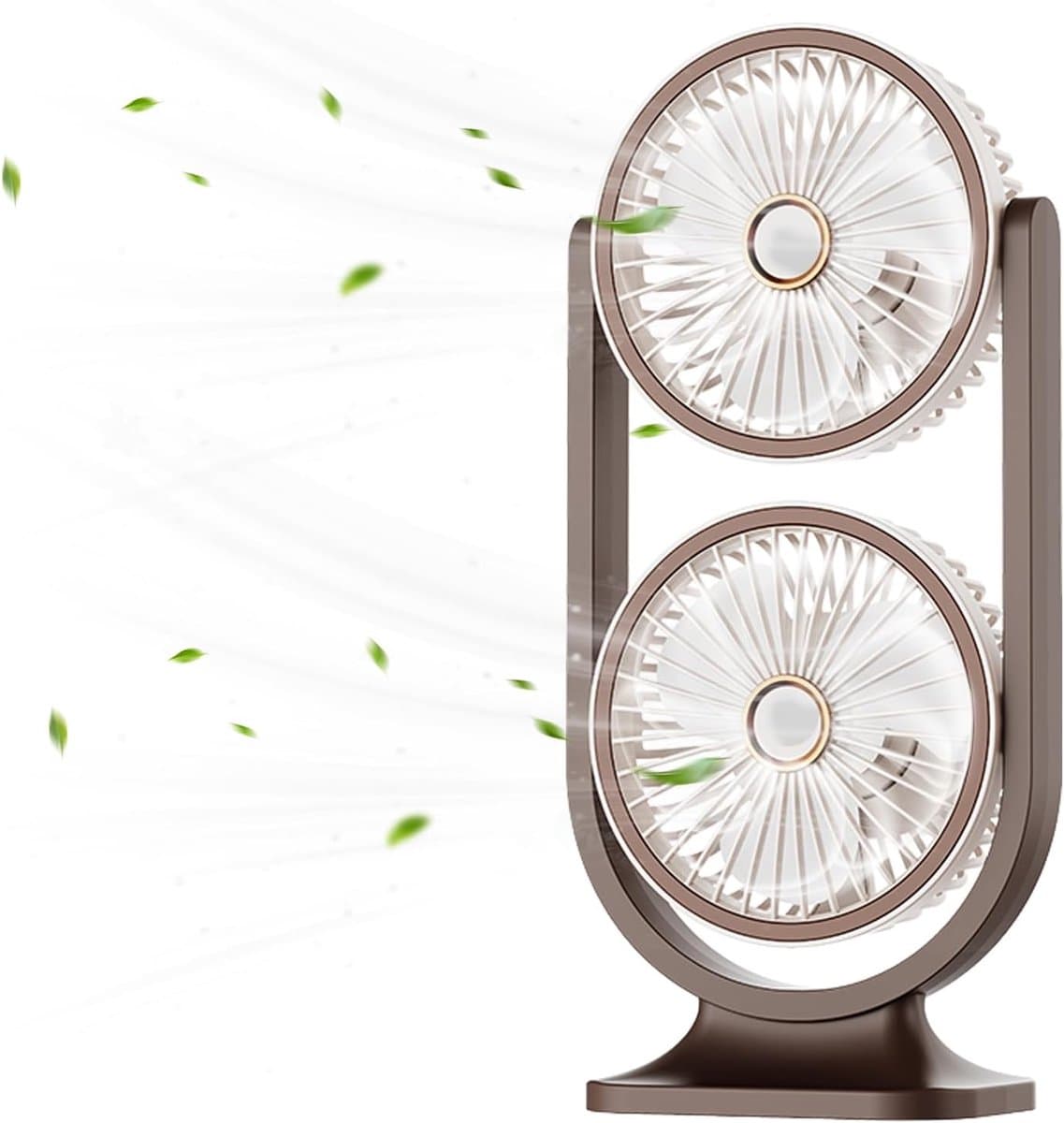 Tafelventilator - Tafelventilator Draadloos - Tafelventilator Oplaadbaar - Bureauventilator - Met 5 Snelheidsstanden - Dubbele Ventilator - Verkoelende En Stille Bureauventilator - Voor Kantoor, Thuis - Bruin — afbeelding 1