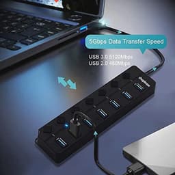 USB 3.0 Splitter 7 Poorts met 5V/2A Adapter en Individuele Aan/Uit-schakelaar — thumbnail 4
