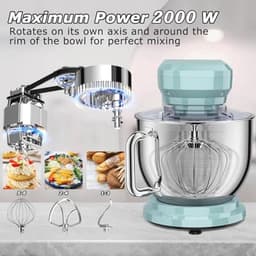 Krachtige Keukenmachine 2000 W met Kneed- en Roerfunctie, 6 Snelheden, Geluidsarm en RVS Kom van 7,2 l — thumbnail 2