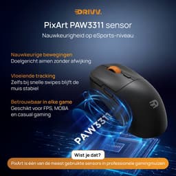 Drivv. Gaming Mouse Nova - Gaming Muis Draadloos - Ultra Licht - 63 gram - PAW3311 - 12.000 DPI - 3 in 1 model - Bedraad / Bluetooth 5.3 / 2.4G - Zwart — thumbnail 3
