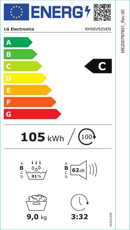 LG RH90V9ZVEN -  Warmtepompdroger - 9 kg - 62 dB - Energielabel C — thumbnail 2