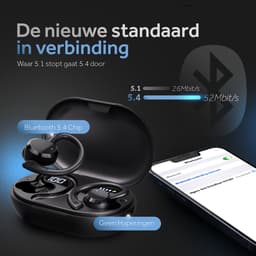 EDSYS Sport Oordopjes Draadloos - Oortjes Draadloos Bluetooth - Bluetooth Oordopjes - Draadloze Hardloop Oortjes - Sport Oortjes - In-Ear Oordopjes - Noise Cancelling - Waterdicht - USB C Oortjes - Zwart — thumbnail 3