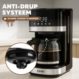 Koffiezetapparaat Filterkoffie - Coffee Machine - Touch Display - Instelbare Sterkte - Warmhoudfunctie - Anti-Drup - Zwart/RVS - COOK-IT — thumbnail 5