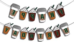 Verjaardagsbanner voor Koffie Thema Feest - Vooraf Bespannen - Verjaardagsdecoraties - Koffie Feestbenodigdheden — thumbnail 1