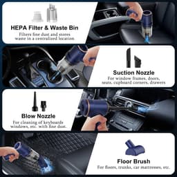 Handstofzuiger voor auto's — 8000 zuigkracht — stofzuiger — luchtstoffer — 120 watt hoog vermogen — speciale stofzuiger voor auto's met led-verlichting — met meerdere sproeiers — ideaal voor thuis, op kantoor, in dierentuinen. — thumbnail 3