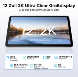 DOOGEE U12 VIP - Tablet - Tablets - 24 GB RAM + 128 GB ROM (2 TB) - Android 16 - Tablet met toetsenbord - 12 inch + 90Hz - 9000 mAh/18W - Gemini AI - UNISOC T7255 - 7,8 mm ultradun - inclusief muis - Stylus - Beschermhoes - Schermbeschermer — thumbnail 5