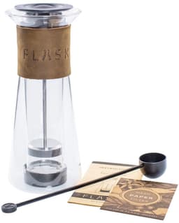 Planetary Design - FLASK Coffee Press - Clear double walled glass with Leather - French Press - Uniek en Luxe met echt leer — thumbnail 1