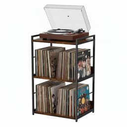 ACAZA LP Opbergsysteem - LP Houder - LP Rek - Vintage Bruin / Zwart - 48 x 38 x 80 cm (L x B x H) - Platenspeler Meubel - Vinyl Opbergsysteem - Platenrek - Platenkast - 200 Platen — thumbnail 1