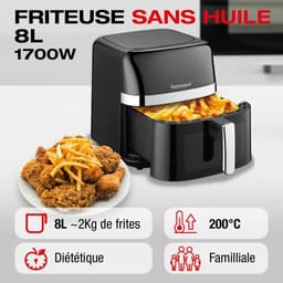 Airfryer - Olievrije Frituurpan - Gezond Koken - Digitale Touchscreen - 8 Liter - Zwart — thumbnail 3