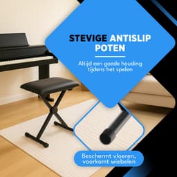 Finesse Pianokruk - Inklapbaar - in Hoogte Verstelbaar - met Kussen - Pianobank - Pianostoel - Zwart — thumbnail 5