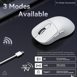 ATTACK SHARK X3 - Lichtgewicht Gaming Muis - PAW 3395 Sensor - 49g Superlight - BT + 2.4G Draadloos + Bedraad - 26.000 DPI - 200u Accu - Wit — thumbnail 4