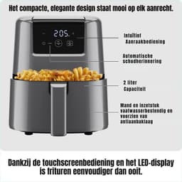 DYNA® Mini Airfryer - Airfryer - Airfryer Klein - Grijs - ‎‎22cm x 26cm x 26cm — thumbnail 2