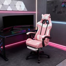 GOTAGEE Gamingstoel Bureaustoel Ergonomische Gamestoel Met Lendensteun un voetpedalen Hoogte en Ligfunctie Wit-Roze — thumbnail 3