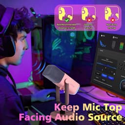 FIFINE AM8 - Complete set - Met XLR Kabel - USB / XLR Studio Microfoon - Geschikt voor PC/PS4/PS5 - RGB - Podcast - Gaming - Streaming - Roze — thumbnail 4