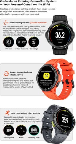 Knobbout 1.46“Scherm(4cm) Advanced GPS Sport Smartwatch – Sportcapaciteit & Traininganalyse - GNSS Satellietnavigatie - GOMORE Trainingsalgoritme - Lactaatdrempel Test - 30 m Waterdicht- 500mAh - Grijs — thumbnail 4