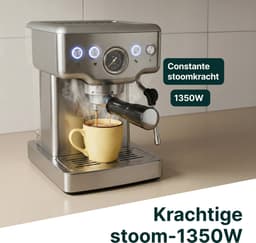 Vivid Green Espressomachine - 20 Bar - Pistonmachine met stoompijpje - Kopjesverwarmer - Coffee Machine - RVS — thumbnail 3