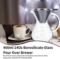 400ml Handmatige Koffiezetapparaat met Roestvrijstalen Filter en Schaal - Koffiezetapparaat voor heerlijke koffie - Koffiepot met glazen kan — thumbnail 4
