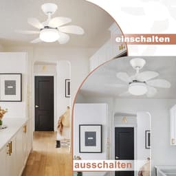 Glitzerlife - Plafond ventilator met verlichting - Ventilator lamp plafond - stille plafondventilator - stil met afstandsbediening en timer - Ø75cm - wit - plafondlampen met ventilator voor woonkamer en slaapkamer — thumbnail 4