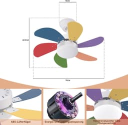 Glitzerlife– plafond ventilator met verlichting – Ventilator lamp plafond – stille plafondventilator - stil met afstandsbediening en timer – Ø75 cm – gekleurd – plafondlamp met ventilator voor woonkamer en slaapkamer — thumbnail 2