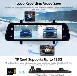 Dashcam – Achteruitkijkspiegel – Auto Camera – Recorder – Dashcam Voor Auto – 9,66 Inch IPS Touchscreen – Draadloze CarPlay & Android Auto – Waterdichte Achtercamera – Nachtzicht – Looprecording – Parkeermonitor — thumbnail 3