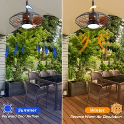 LED-verlichting - Plafondlamp met ventilator en licht - 51 cm plafondventilator met licht - Timerfunctie - 18W LED-lamp - 5 ABS-ventilatorbladen - DC-motor en ophanghaak - Geschikt voor buiten, terrassen en pergola's — thumbnail 5