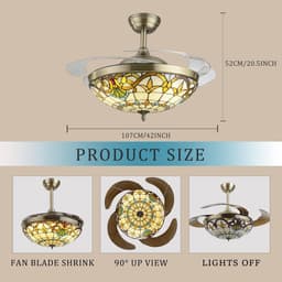 Plafondventilator met Licht en 6 Snelheden Tiffany Stijl Dimbaar — thumbnail 2