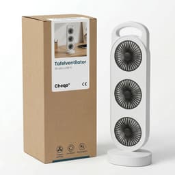 Cheqo® Tafelventilator - Tafel Ventilator - Kolomventilator - Mini Ventilator - Kleine Ventilator - USB Ventilator - Oplaadbare Ventilator - Draadloze Ventilator - Bureauventilator - Witte Ventilator - Zwenkende Ventilator — thumbnail 5