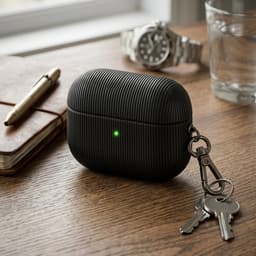 Luxe geribd hoesje voor oordopjes – Vertical Stripe design met sleutelhaak, geschikt voor AirPods Pro 3 (Zwart) — thumbnail 3